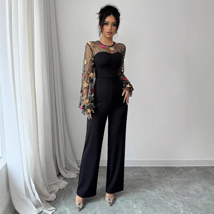 Dame elegant top med blomsterprint laceindsatser Stilla