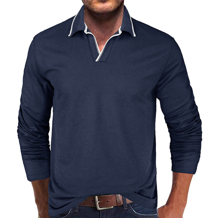 Herrer Langærmet Polo-shirt med elegant Stehkrave og modeagtige kontrastdetaljer Stilla
