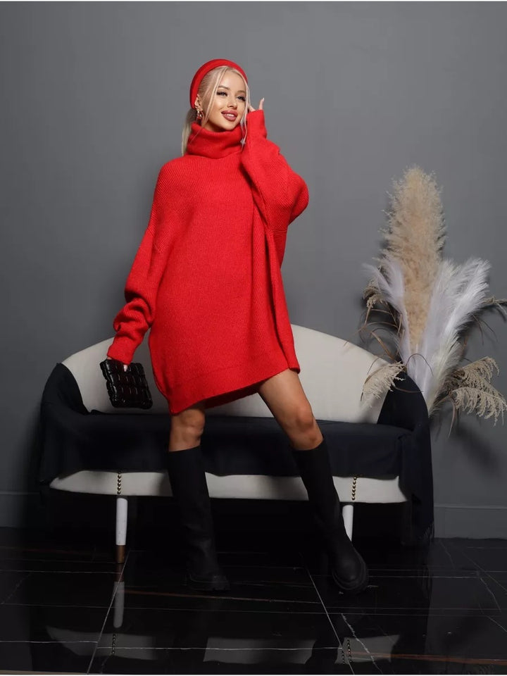 Dame hyggelig oversized sweater med høj krave og konisk skæring Stilla