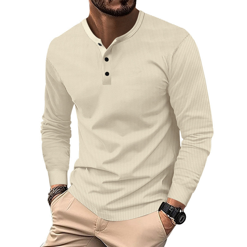 Herrer langærmet Henley-shirt med struktureret design og fashionable knapper Stilla