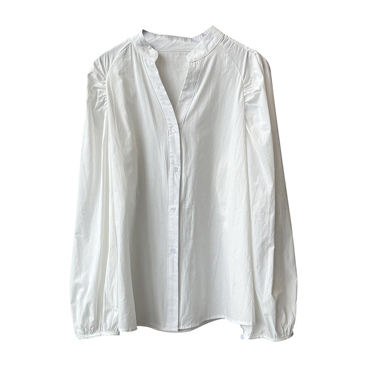 Dame elegant Bluse med pufærmer og ståkrave Stilla