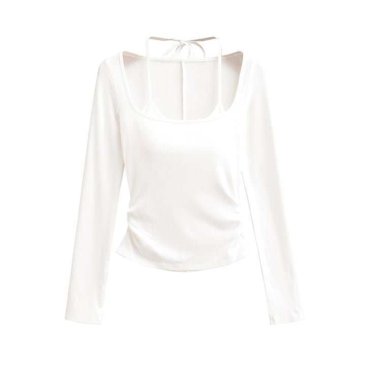 Dame elegant langærmet top med fashionable snit og justerbart detaljer på ryggen Stilla