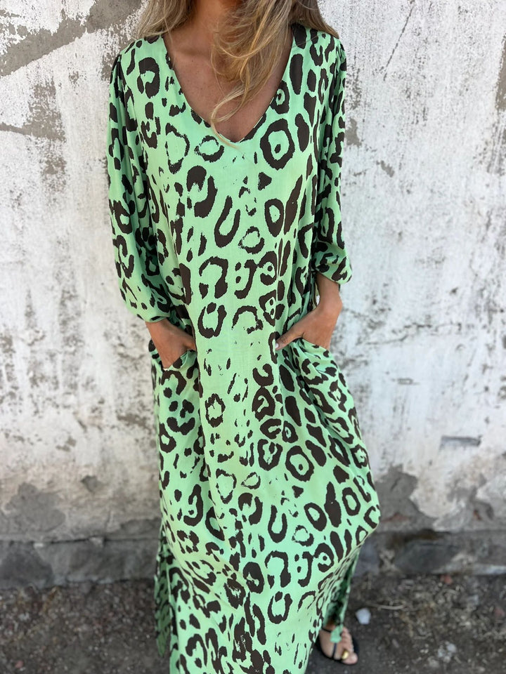 Dame maxikjole med leopardmønster Stilla