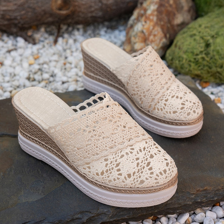 Dame Slip-On Espadrilles med filigranet hæklemønster og let plateau Stilla