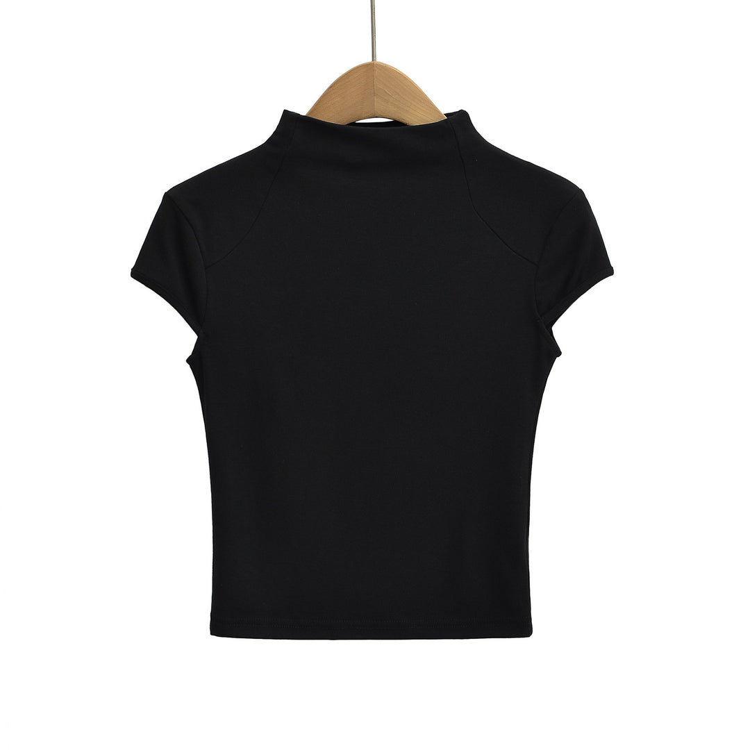Dame kvalitets kortærmet T-shirt med høj krave og figursyet snit Stilla