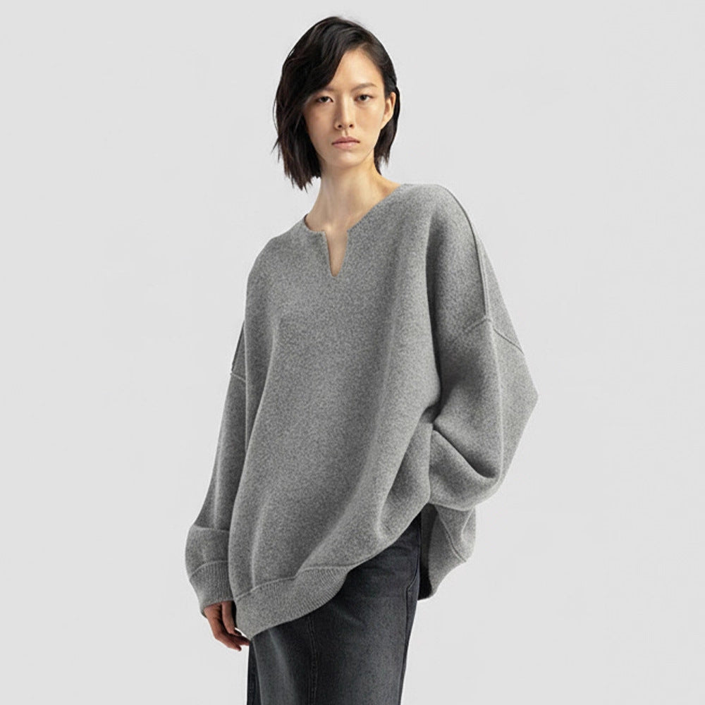 Kvinders oversized strikket sweater med V-hals drue