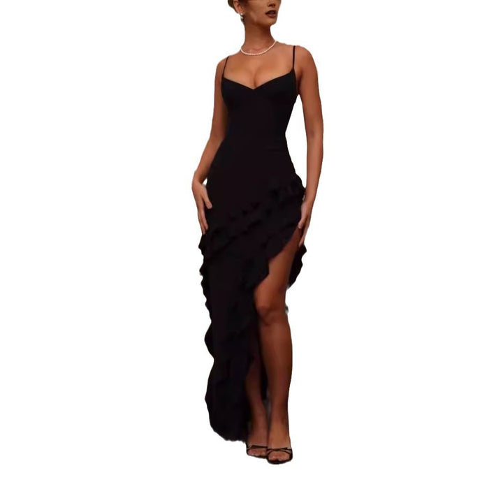 Damer Elegant Maxi Kjole med Voluminøse Ruffle Detaljer og Sexet Slids
