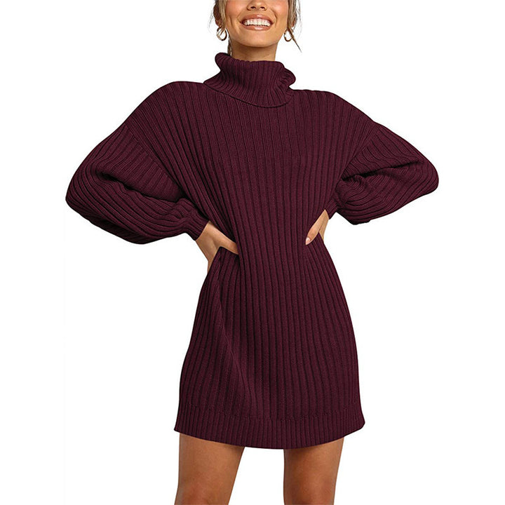 Dame Oversized Strikkjole med høj krave Stilla