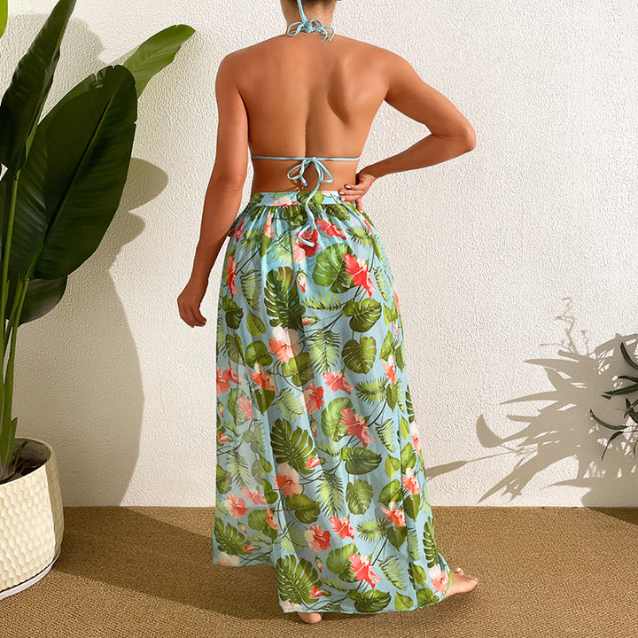 Dame bikini-sæt med floral pareo og høj benåbning Stilla