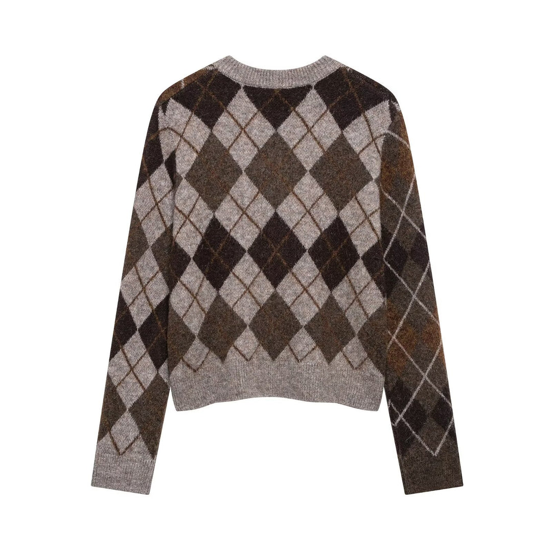 Femme Argyle-mønster strikcardigan Stilla