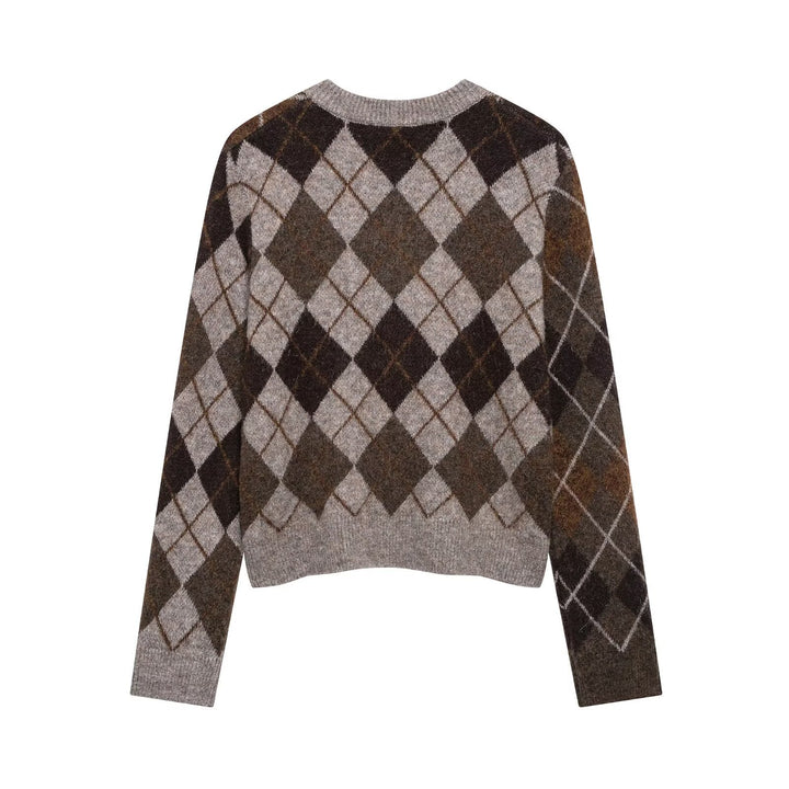 Femme Argyle-mønster strikcardigan Stilla