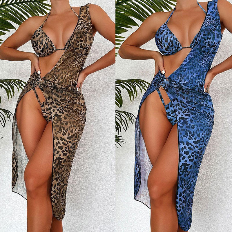 Dame bikini-sæt med gennemsigtig indpakningsskørt og elegant triangle-snit Stilla