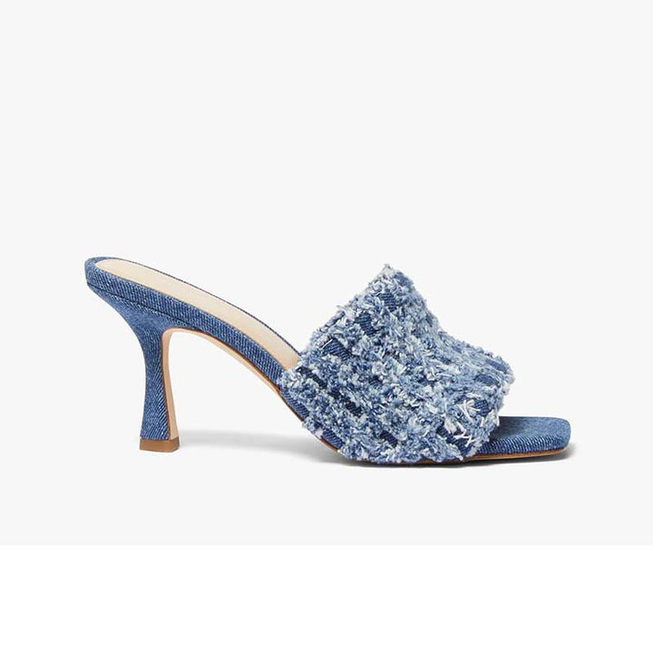 Femme High-Heeled Slide Mules med struktureret stof Stilla