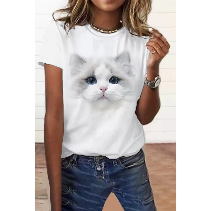 Dame T-shirt med kattemotiv Stilla