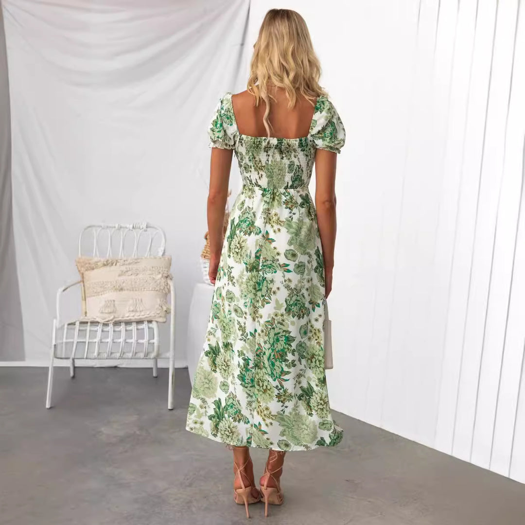 Femme Elegant Floralprint Maxi-Kjole med sidelæg Stilla