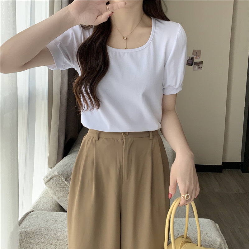 Femme Puff Ærme Casual T-Shirt Stilla