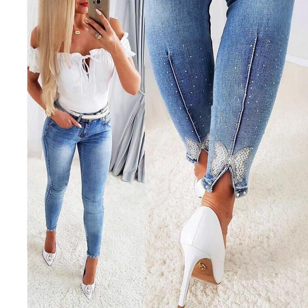 Dame Slim Fit Jeans med modige vask og elastisk talje Stilla