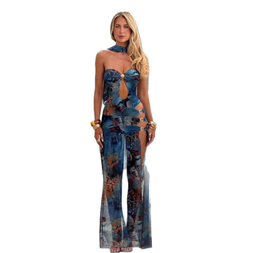 Dame Maxi-kjole med asymmetrisk ryg og elegant cut-out Stilla