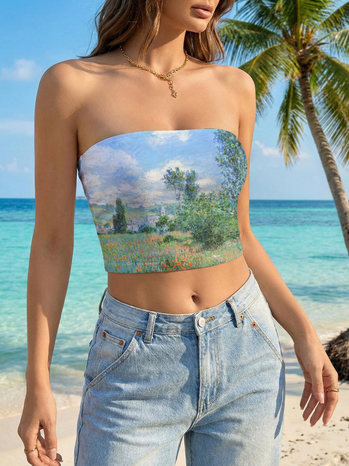 Dame Bandeau-top med kreativ marmor-design Skovae
