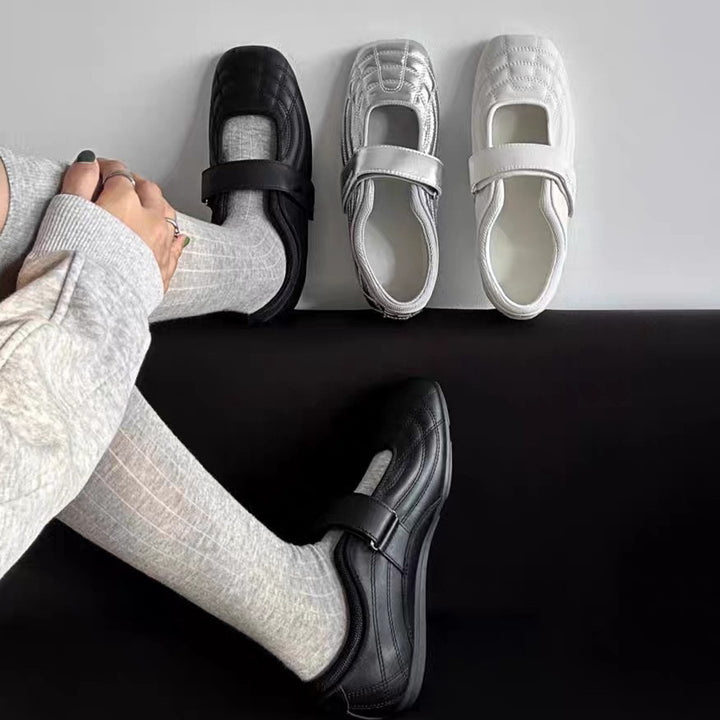 Dame Stilfulde Mary Jane Sko med moderskabel Metallic-overflade og praktisk Velcro Stilla