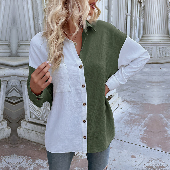 Kvinders oversized bluse skjorte med to farvedesigns og fashionable knapdetaljer Stilla