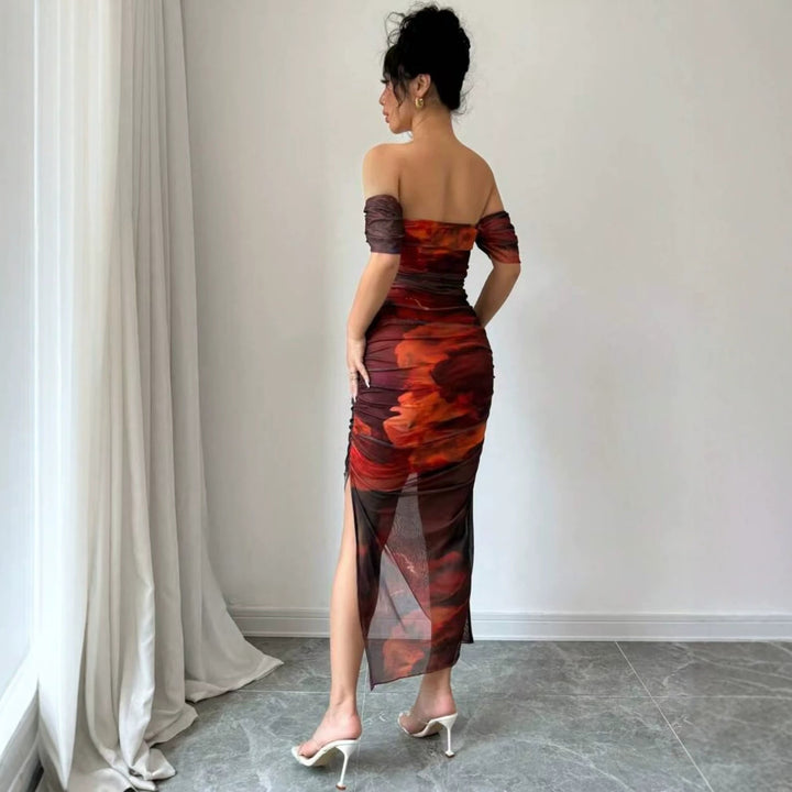 Dame elegant Off-Shoulder kjole med raffinerede flæser Skovae