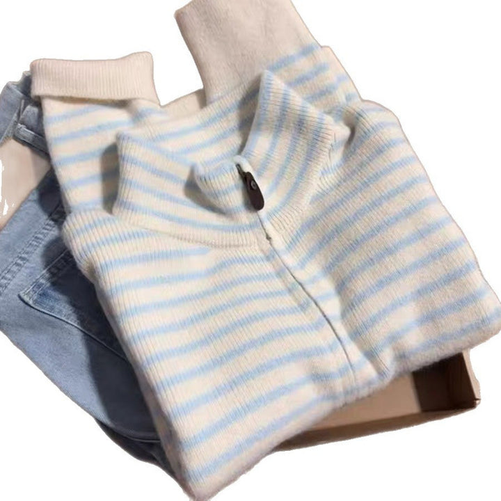 Kvinder ¼-zip quiltet pullover med fin stribet tekstur Stilla
