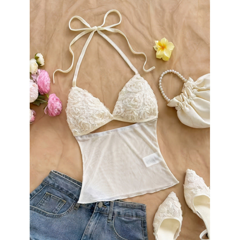 Dame Crop-top med ruffles detaljer og let stof Skovae