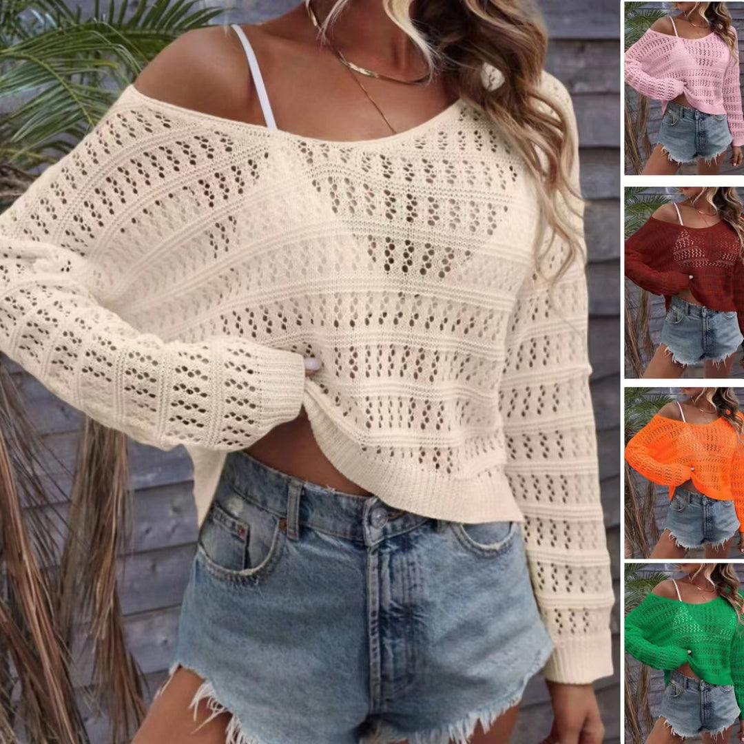 Dame løs strikpullover med off-shoulder design og fin struktur Stilla