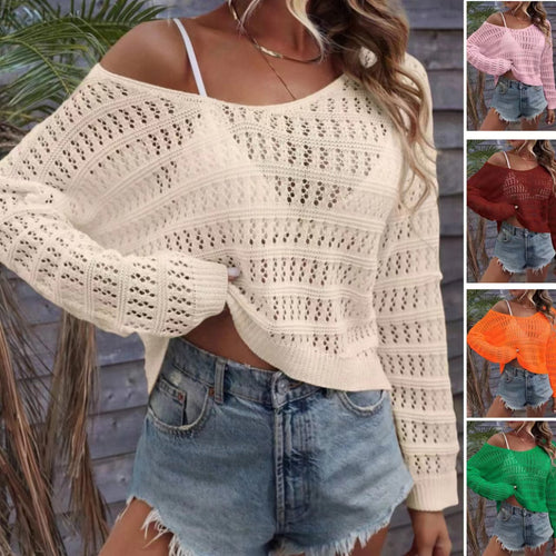 Dame løs strikpullover med off-shoulder design og fin struktur Stilla