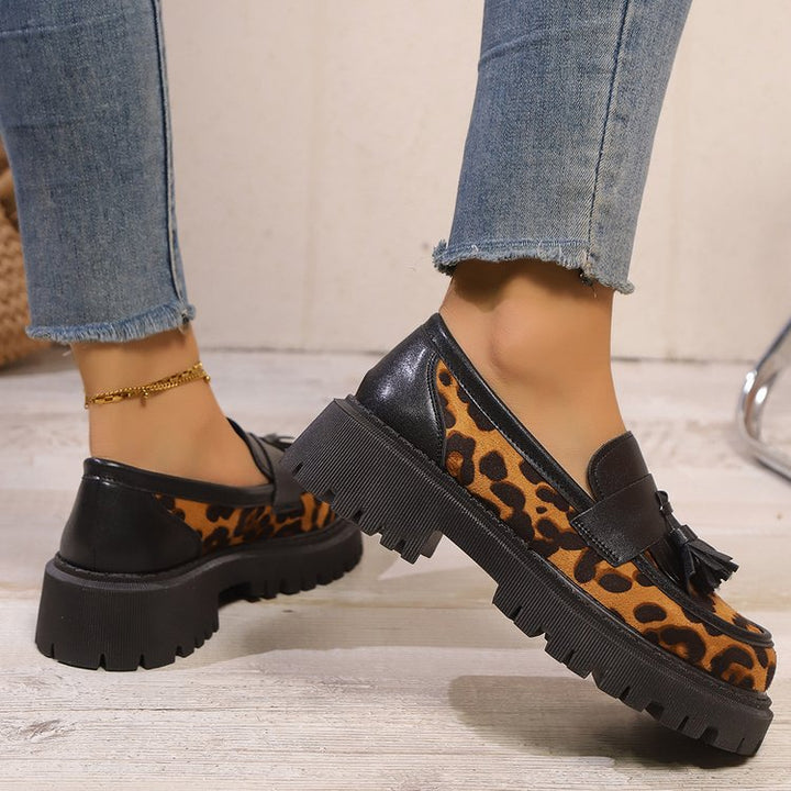 Dame Chunky Loafers med dygtigt dyremønster og fashionabelt frynse-detalje Stilla