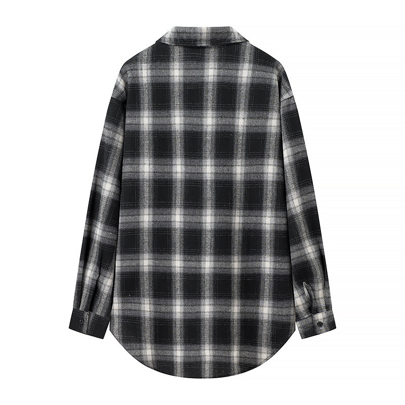 Dame flannel skjortejakke med praktiske lommer og moderne ternet mønster Stilla