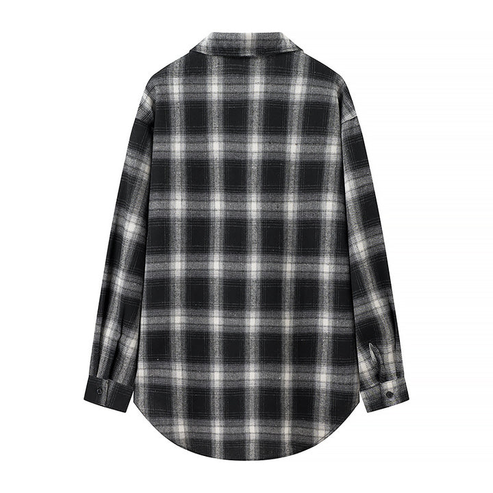 Dame flannel skjortejakke med praktiske lommer og moderne ternet mønster Stilla