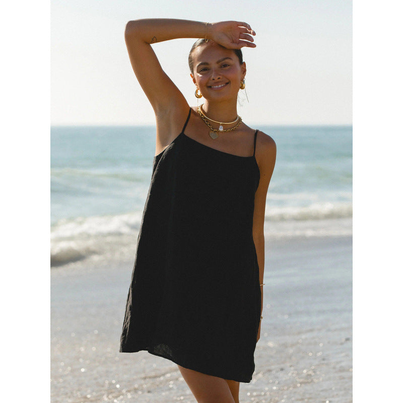 Damen Leichtes Sommerkleid mit Spaghetti-Trägern und fließendem Schnitt Skovae