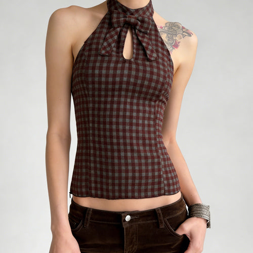 Damen elegantes Haltertop mit verspieltem Schleifen-Detail Skovae