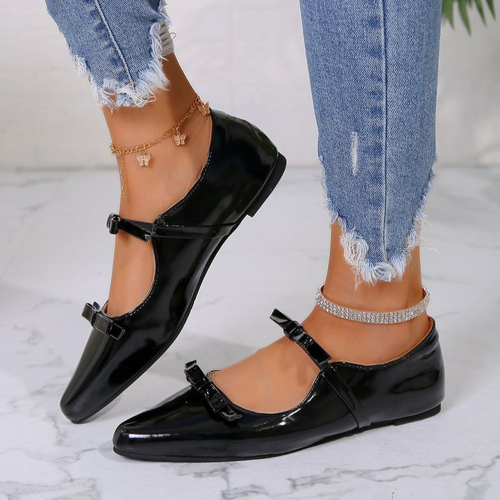 Dame Ballerinas med elegant sløjfe dekoration og glitrende metallic-overmateriale Stilla