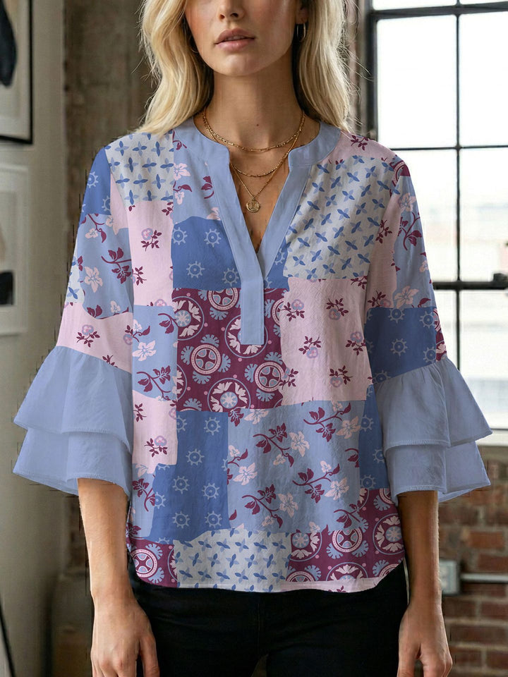 Damebluse med smukt blomstermotiv Skovae