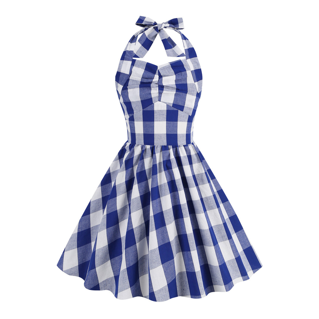 Dame Ternet Sommerkjole i Retro-Stil med Bindebånd Stilla