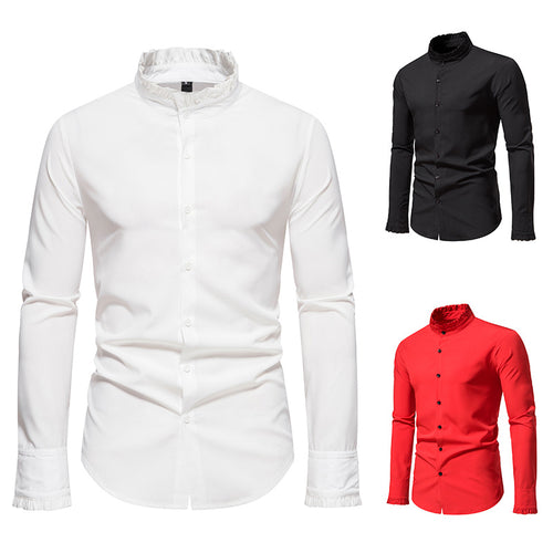 Herrer Elegant Mandarin Krave Dress Shirt Stilla