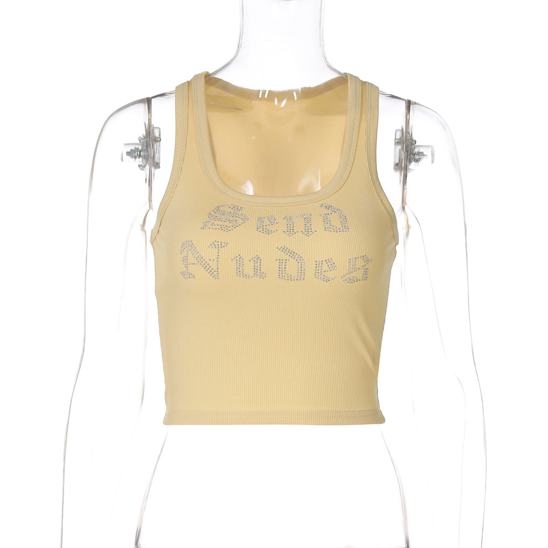 Dame Crop-Top med glitrende påskrift Skovae