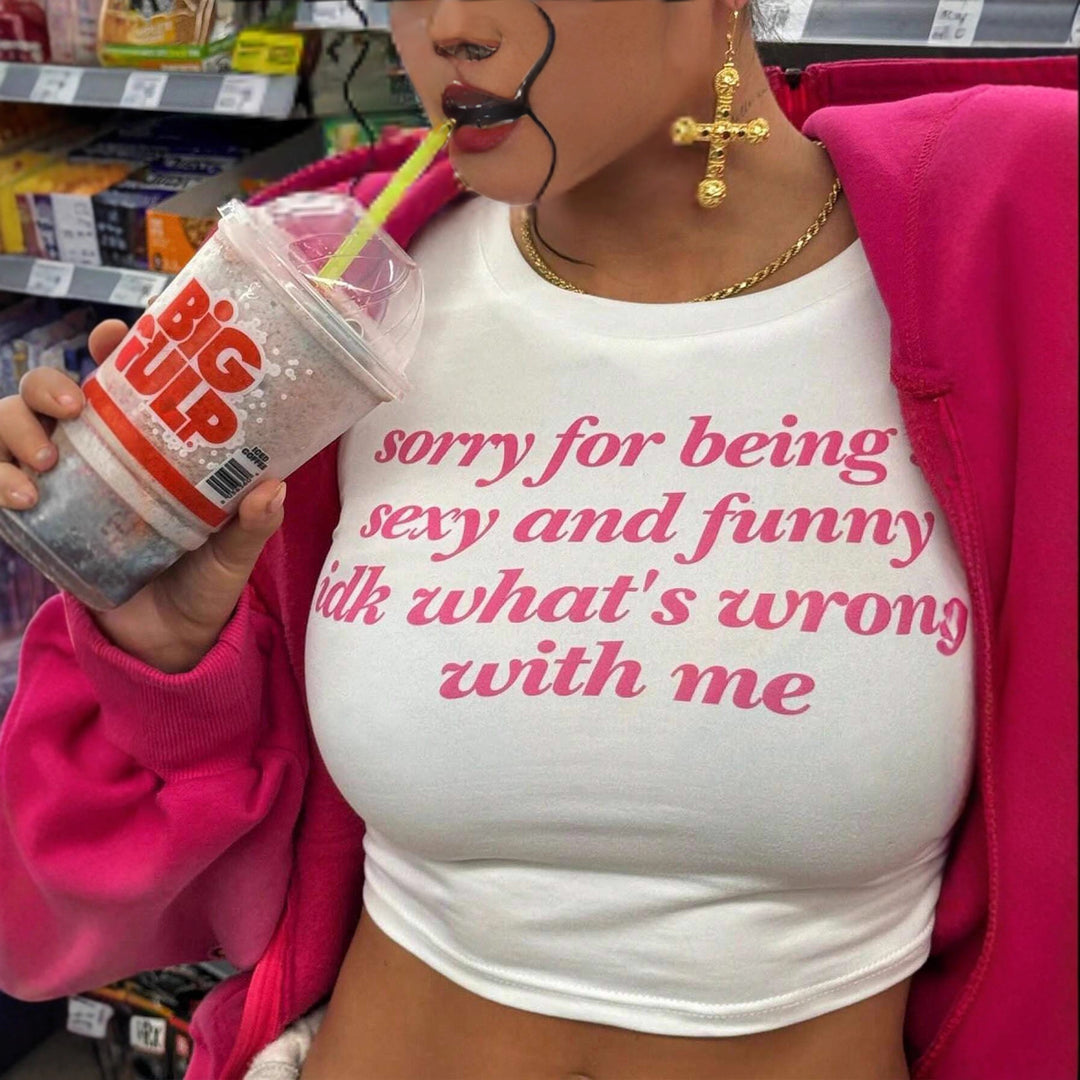 Dame Kortærmet Crop-T-Shirt med sjovt skrifttryk Skovae