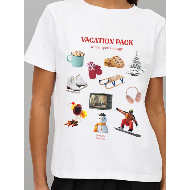 Dame T-shirt med kreativt vinter sport collage design Stilla