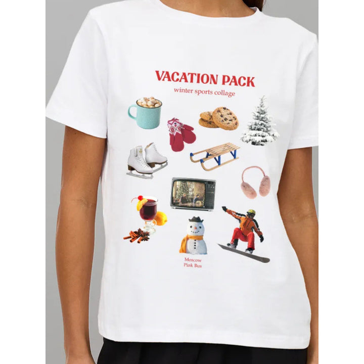 Dame T-shirt med kreativt vinter sport collage design Stilla