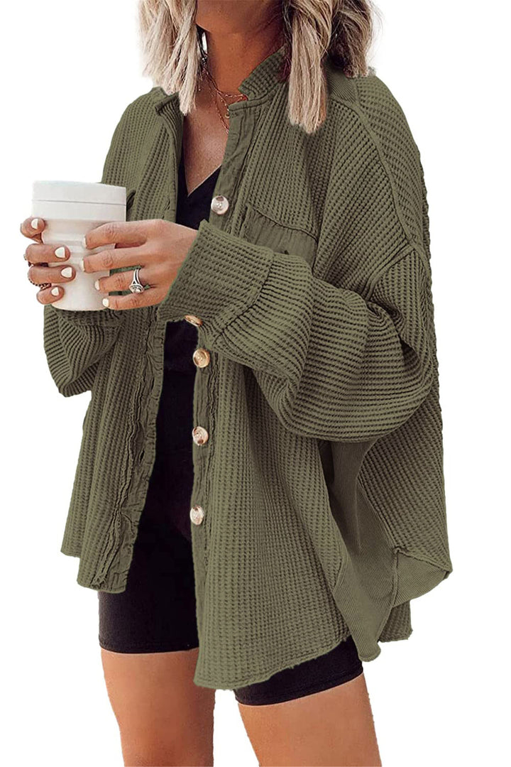 Dame Oversized Vaffel-Strikjakke med Knapdetaljer Stiila