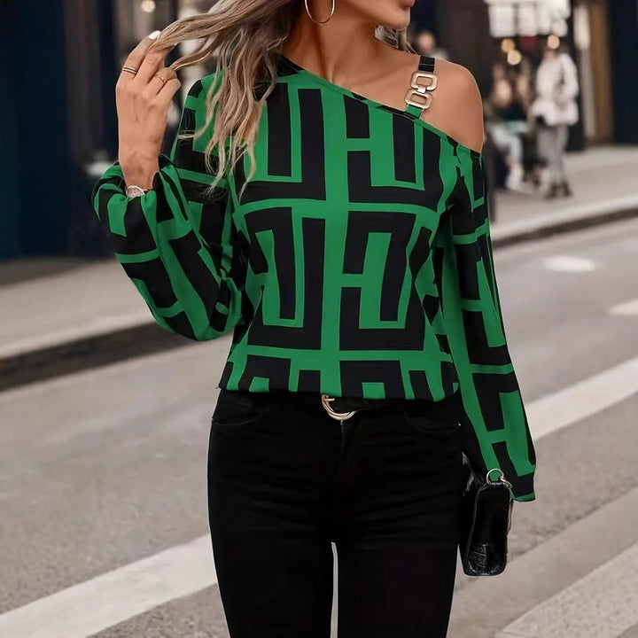 Dame Off-Shoulder Bluse med moderne geometriske mønstre Stilla