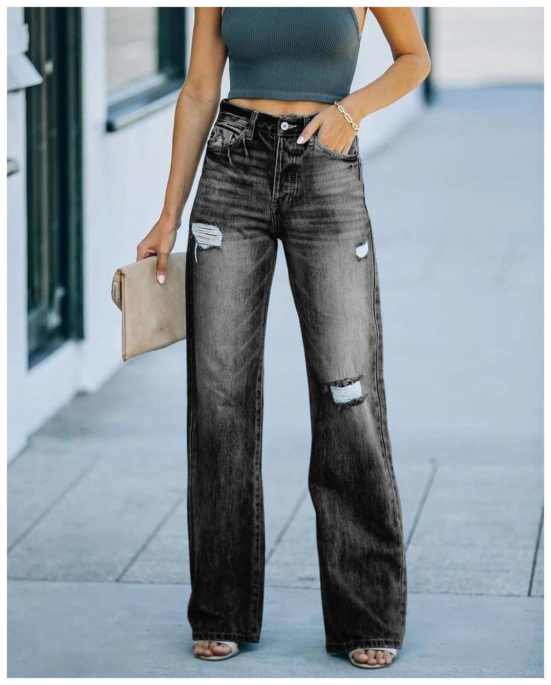 Kvindernes brede jeans med ødelagte detaljer Stilla