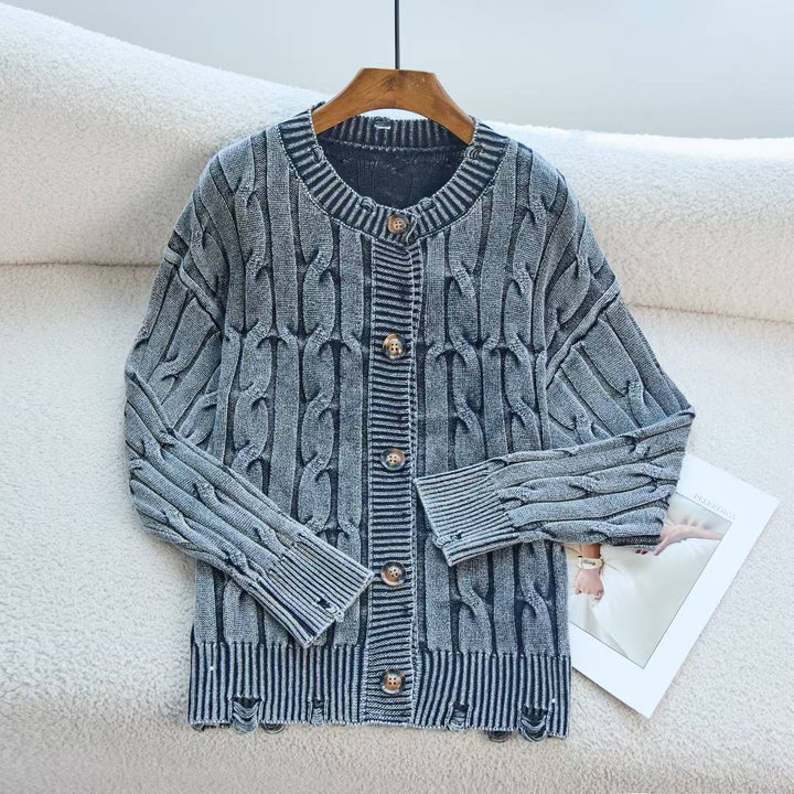 Kvinders cardigan med kabelmønster og knaplukning Stilla