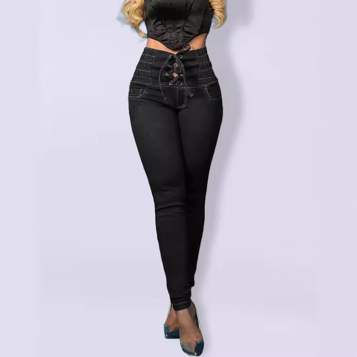 Dame High-Waist Jeans med snøring og tætsiddende snit Stilla
