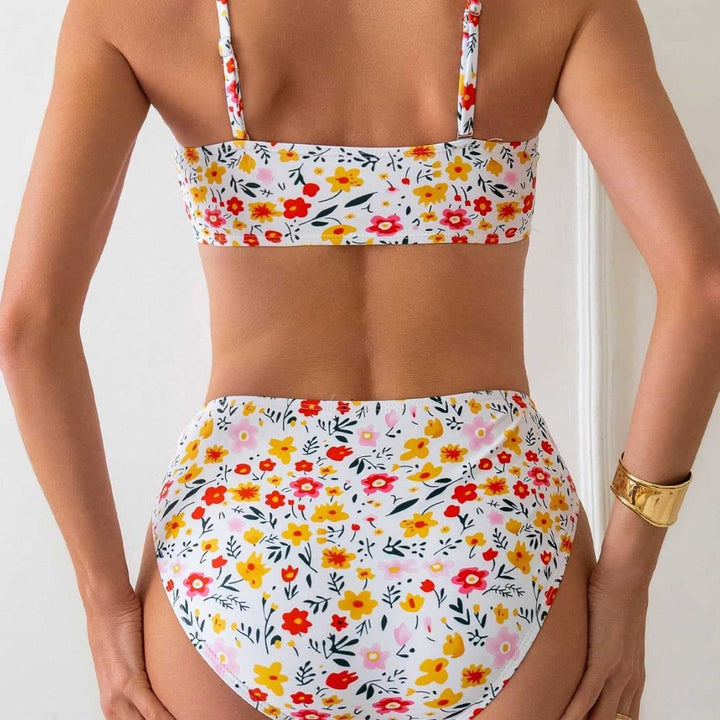 Dame Bandeau-bikini med højt skåret underdel og blomsterprint Skovae