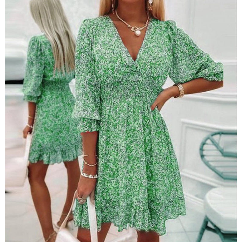 Stilla | Chic Talje-definerende Pullover Print Kortærmet Kjole
